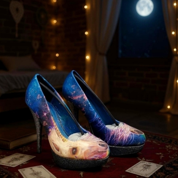 Iron Fist Unicorn Platform Heels | Graphic Faux Leather Glitter Sz 7 Legacy Glam - Picture 1 of 12